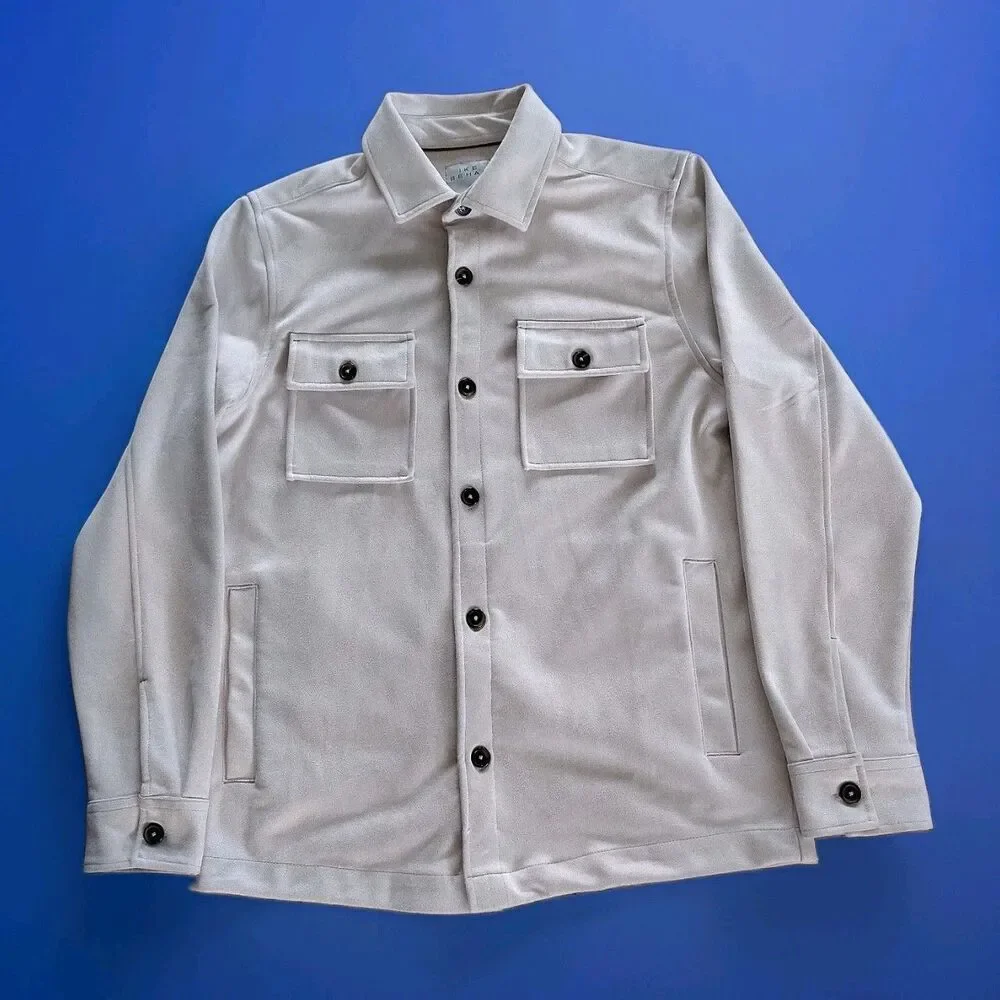Ike Behar New York Men's M Faux Suede Jacket Cream Stone Water Repellent Shacket